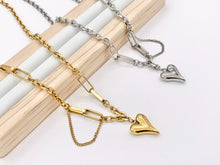 Cargar imagen en el visor de la galería, Delicate Dangle Heart Pendant Necklace Gold/Silver Plated Stainless Steel Finished Necklace 16" with Extension Link