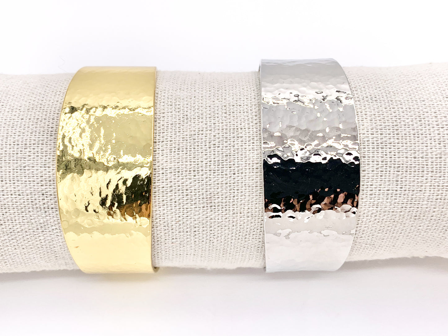Large Chunky Thick Hammered Plain Adjustable Bracelet Cuffs in 18K Gold Plating or Silver Plating 2 PCS