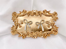 Cargar imagen en el visor de la galería, Cute Enamel Bowtie Earring Studs White & Pink Bow Tie Studs in CZ Pave 18K Gold Plated Over Copper Earrings 5 PAIRS