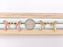 Cargar imagen en el visor de la galería, Cute Enamel Bowtie Earring Studs White & Pink Bow Tie Studs in CZ Pave 18K Gold Plated Over Copper Earrings 5 PAIRS