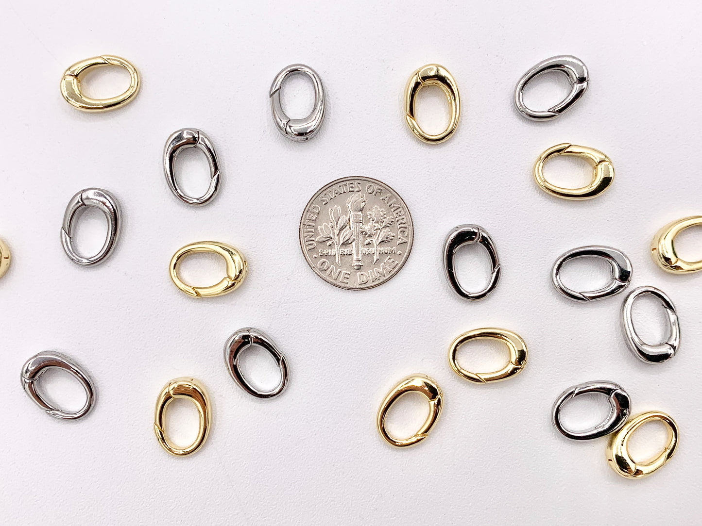 Cute Dainty Minimalist Oval Clasps in Real Gold/Platinum Plated Over Brass 10 PCS