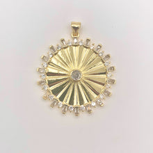 Cargar imagen en el visor de la galería, Large CZ Pave Coin Pendant in 18K Gold plated Copper 5 PCS