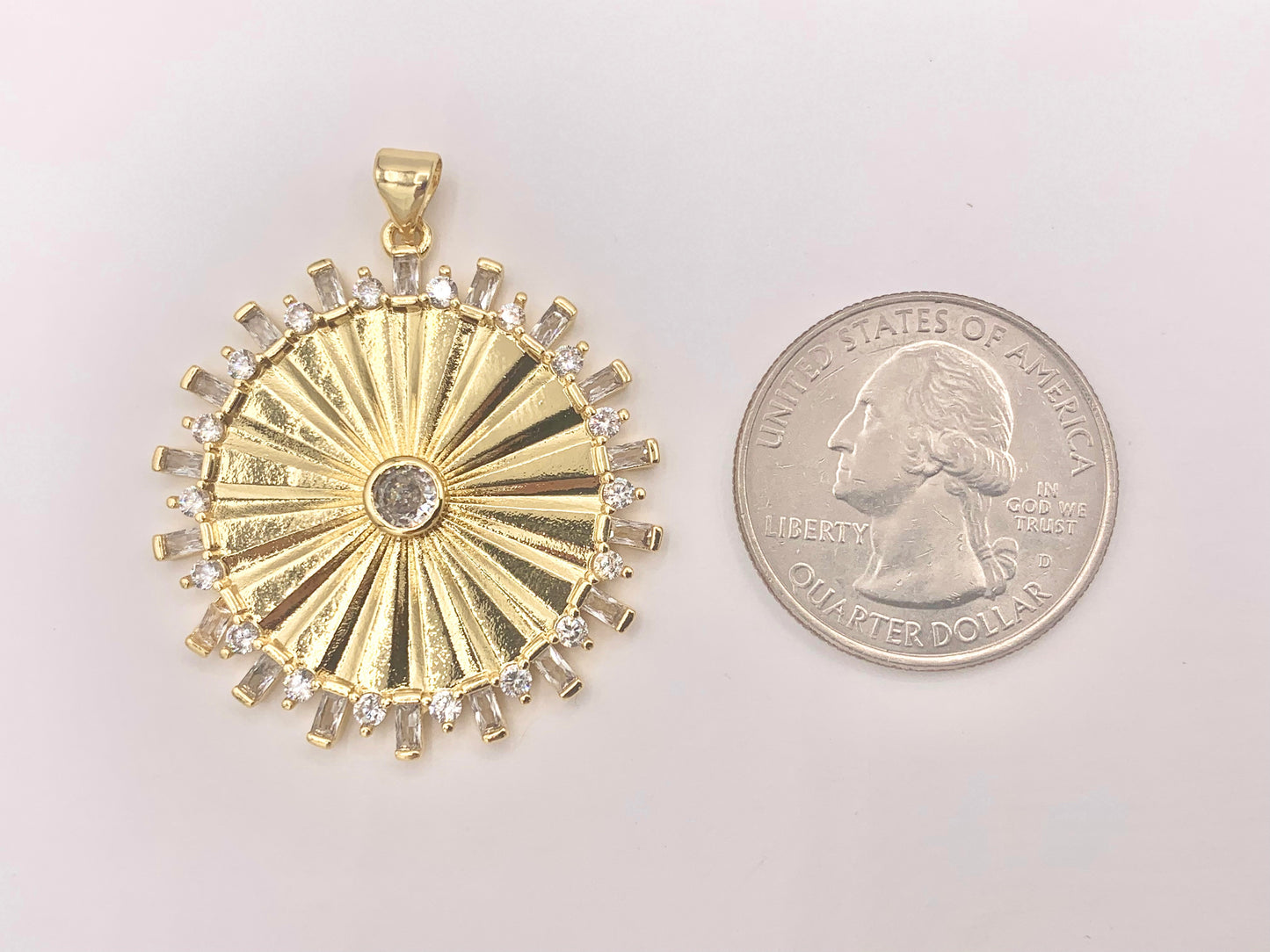 Large CZ Pave Coin Pendant in 18K Gold plated Copper 5 PCS