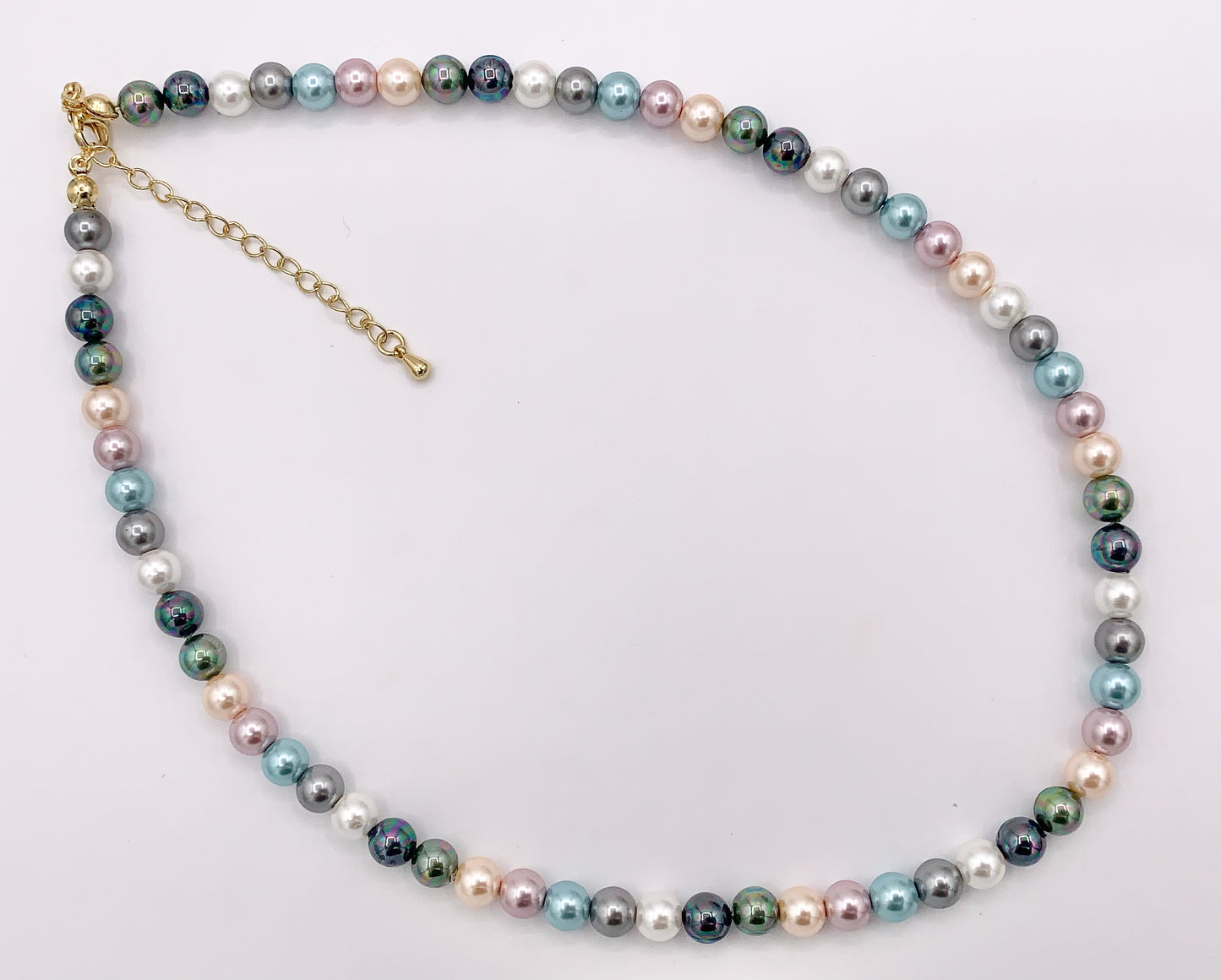 Delicate Dainty Minimalist Colorful Crystal Pearl Finished Necklace with Gold Plated Copper Findings 16" + 2" Extension 1 PC