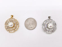 Cargar imagen en el visor de la galería, Large Mother Of Pearl CZ Pave Rhinestone Statement Pendant in 18K Gold/Platinum plated Copper 2PCS
