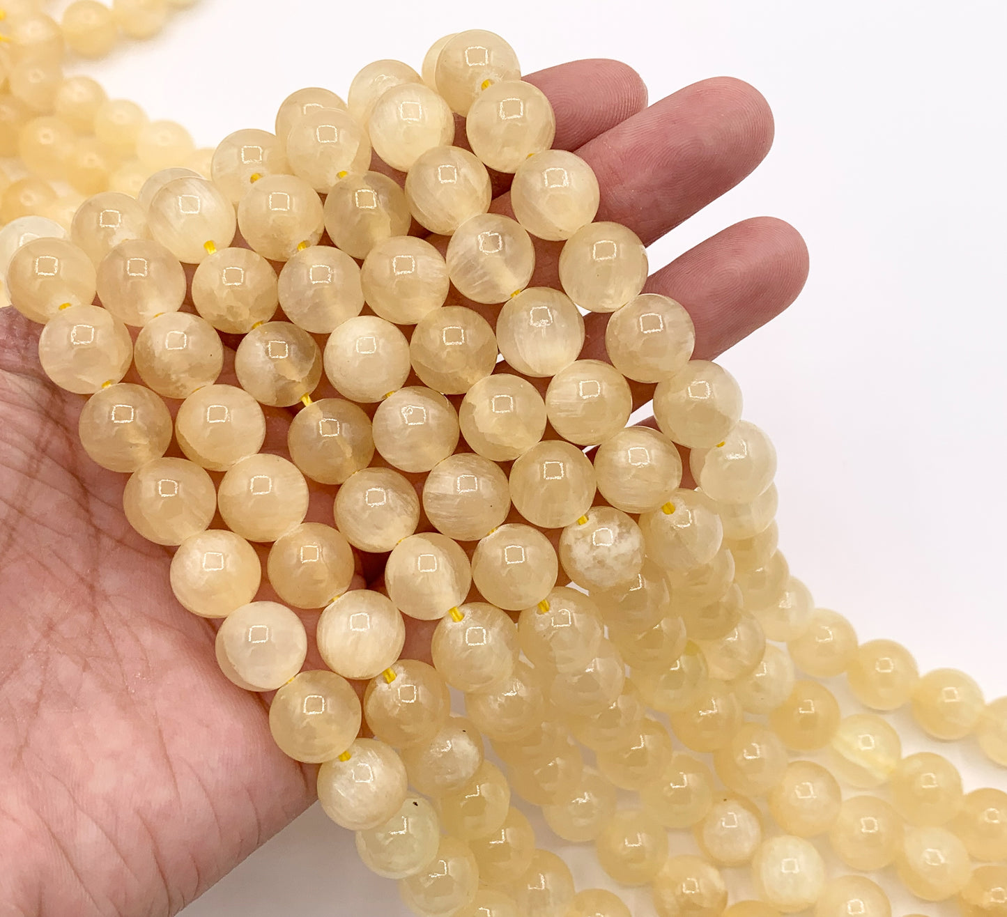 Natural Pastel Yellow Quartzose Jade Round Smooth Shiny Natural Stone Beads 6mm 8mm 10mm 12mm Around 15"