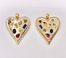 Cargar imagen en el visor de la galería, Multi CZ Pave Heart Pendant Charmin 18K Gold Plated Copper 3 PCS