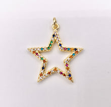 Load image into Gallery viewer, 1 Inch Multicolor Hollow Star Charm in Real 18K Gold Plated Over Brass 5 PCS