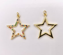 Load image into Gallery viewer, 1 Inch Multicolor Hollow Star Charm in Real 18K Gold Plated Over Brass 5 PCS