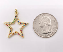 Load image into Gallery viewer, 1 Inch Multicolor Hollow Star Charm in Real 18K Gold Plated Over Brass 5 PCS