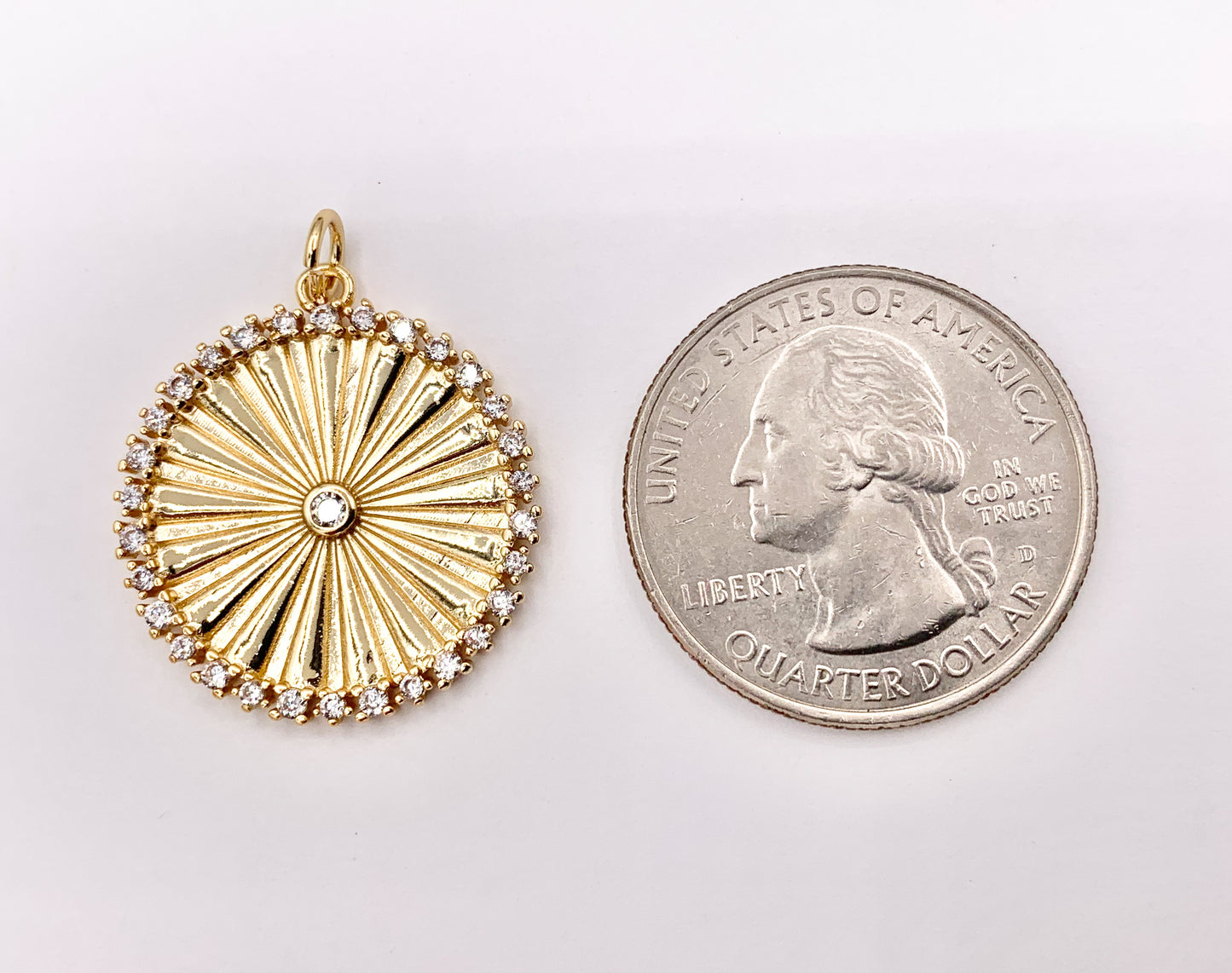 Large CZ Pave Coin Pendant in 18K Gold plated Copper 6 PCS