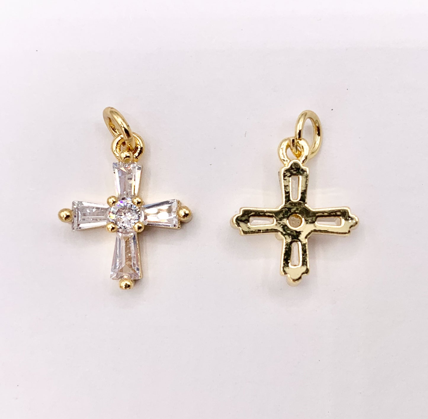 Cute Tiny Cross Charm Religious Charms in Real Gold 18K Plated Micro CZ Pave Over Brass 10 PCS