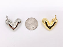 Load image into Gallery viewer, Cute Side Way Puffy Heart Pendant Charms in 18K Gold or Silver Plated Copper 5 PCS