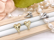Load image into Gallery viewer, Cute Puffy Heart Earring Stud in Real 18K Gold and Silver Plated Over Copper 5 PAIRS
