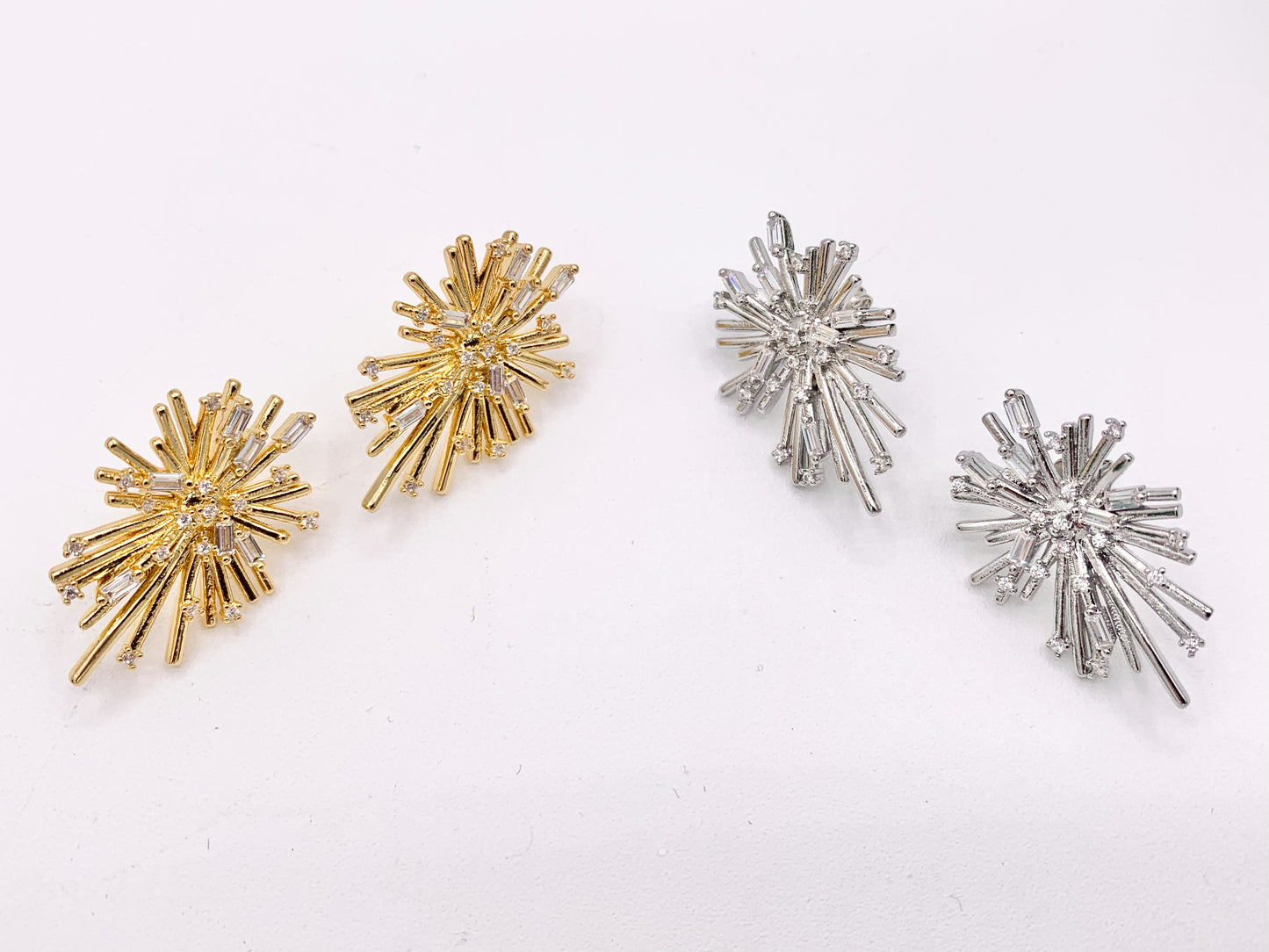 Luxury Fireworks CZ Pave Earrings in 18k Gold and Silver Over Copper 3 PAIRS