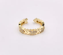 Load image into Gallery viewer, Chevron V Shaped Ring in CZ Pave Real Gold 18K Plated Copper Adjustable Ring 5 PCS