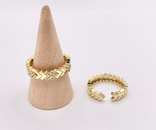 Load image into Gallery viewer, Chevron V Shaped Ring in CZ Pave Real Gold 18K Plated Copper Adjustable Ring 5 PCS