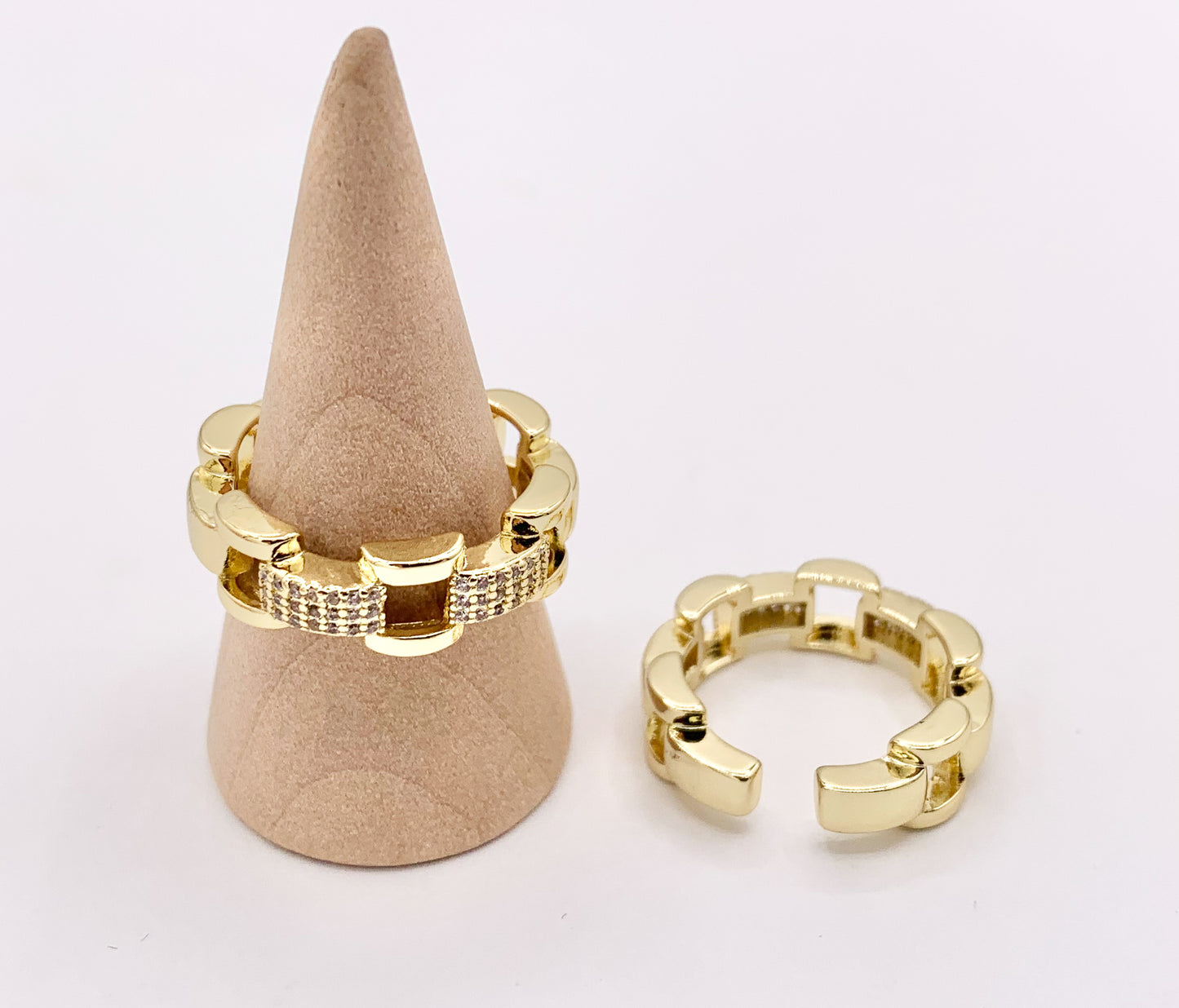 Rectangle CZ Pave Link Rings in 18K Gold Plated Copper 4 PCS