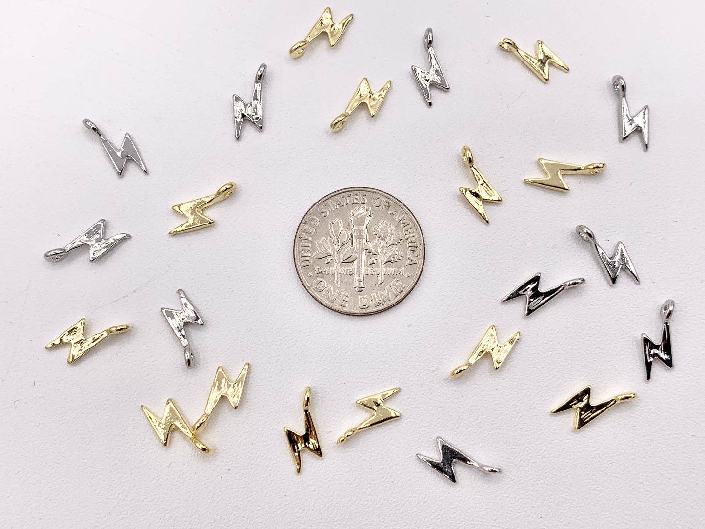 Dainty Cute Lightning Bolt Charms in Real Gold/Silver 18K Plated Over Brass 30 PCS