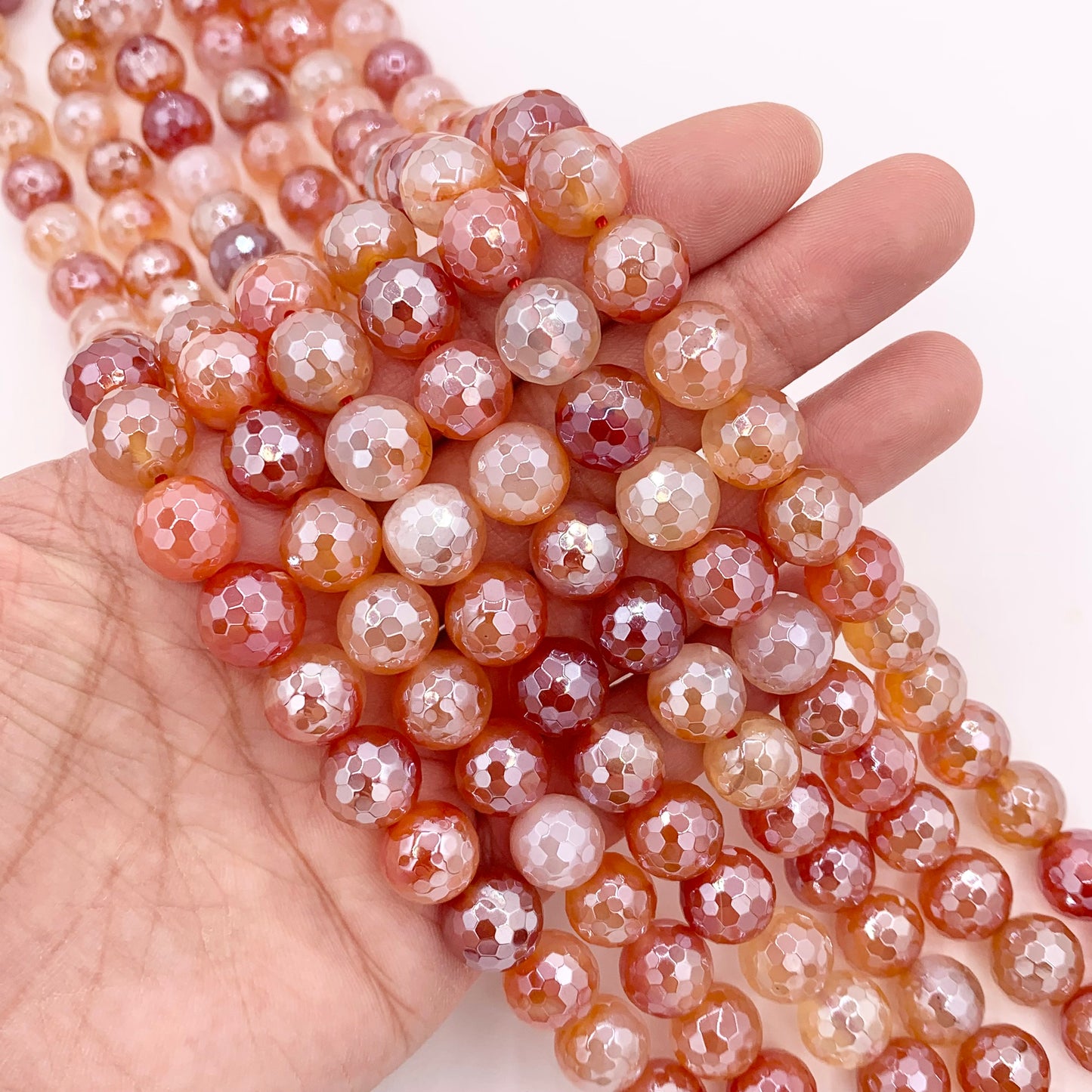 Mystic Electroplated Orange Agate Coated Faceted Round Beads 6mm 8mm 10mm 12mm 15"