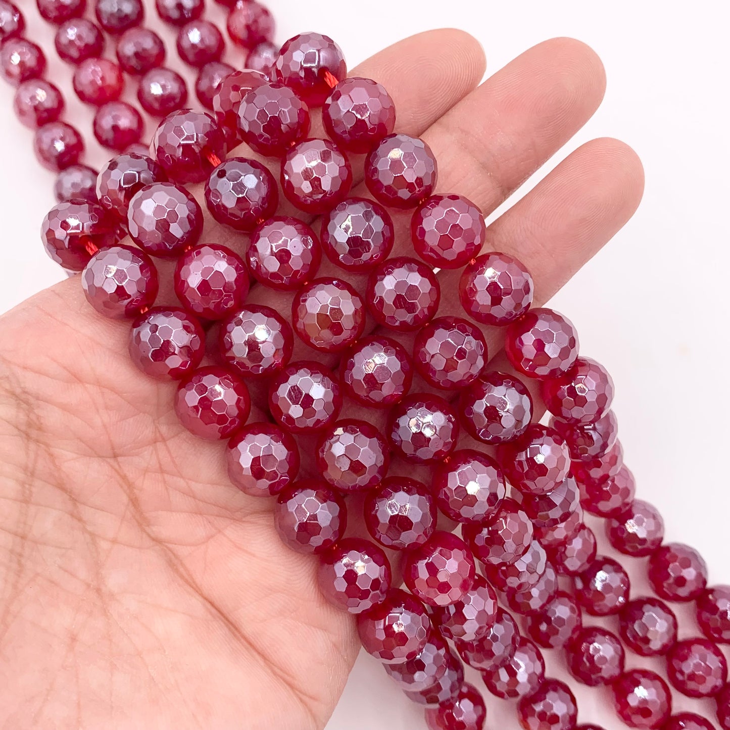 Mystic Electroplated Red Agate Coated Faceted Round Beads 6mm 8mm 10mm 12mm 15"