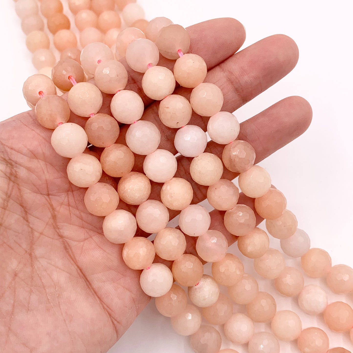 Pink Aventurine Hand Cut Faceted Round Beads 8mm 10mm 15"
