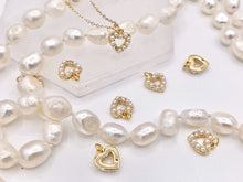 Load image into Gallery viewer, Tiny Mother of Pearl CZ Pave Heart Charm in Real Gold Plated 18K Over Copper 10 PCS