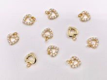 Load image into Gallery viewer, Tiny Mother of Pearl CZ Pave Heart Charm in Real Gold Plated 18K Over Copper 10 PCS