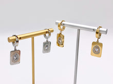 Load image into Gallery viewer, Stainless Steel CZ Pave Rectangle Earrings Huggies in 18K Gold/Silver plated Stainless Steel 3 PAIRS