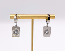 Load image into Gallery viewer, Stainless Steel CZ Pave Rectangle Earrings Huggies in 18K Gold/Silver plated Stainless Steel 3 PAIRS