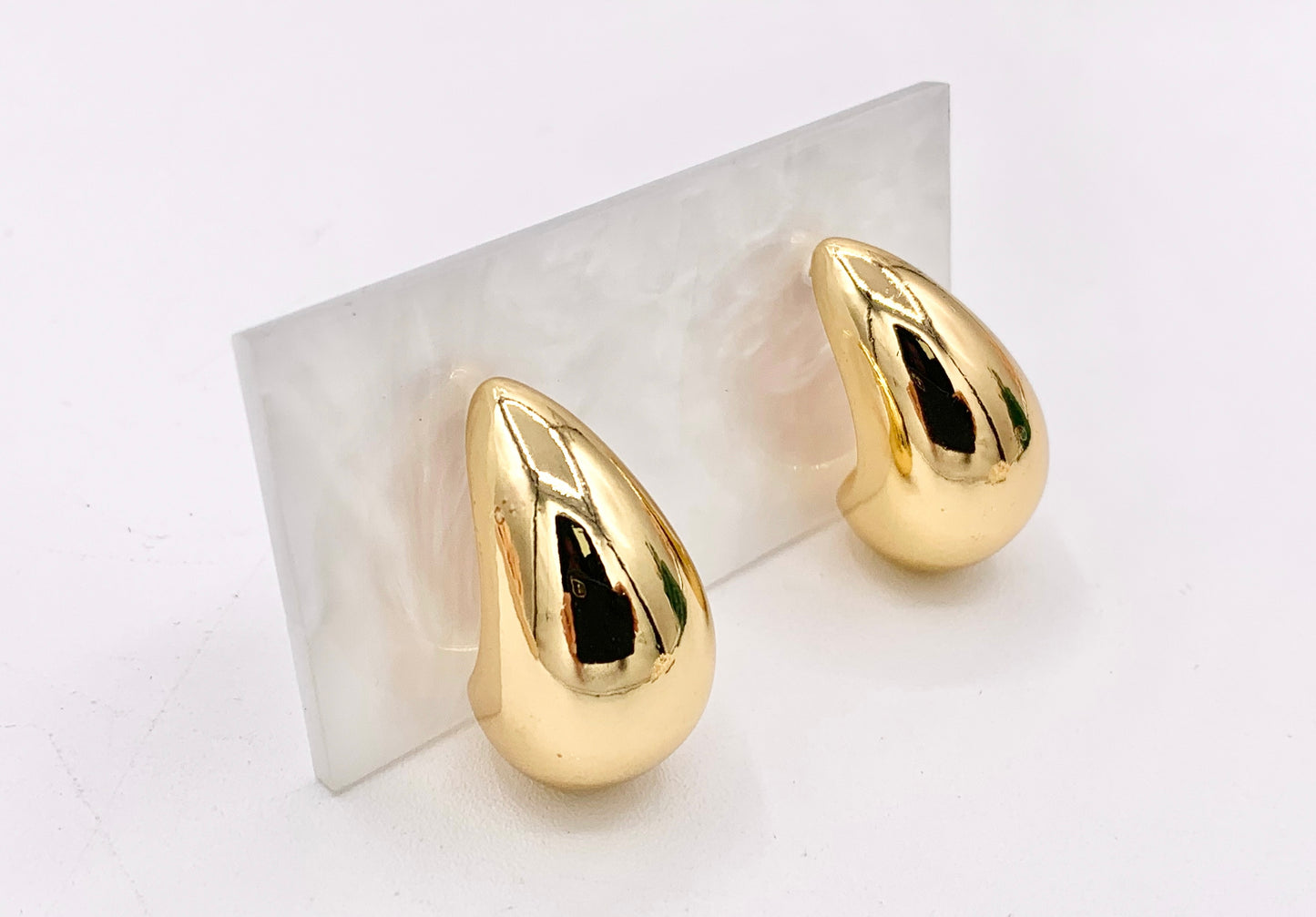 Stainless Steel Drop Puffy Earrings in 18K Gold or Silver Plated Stainless Steel