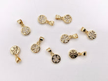 Cargar imagen en el visor de la galería, Tiny Coin Clover Charms with Bail in Real Gold 18K Plated CZ Pave Brass 10PCS