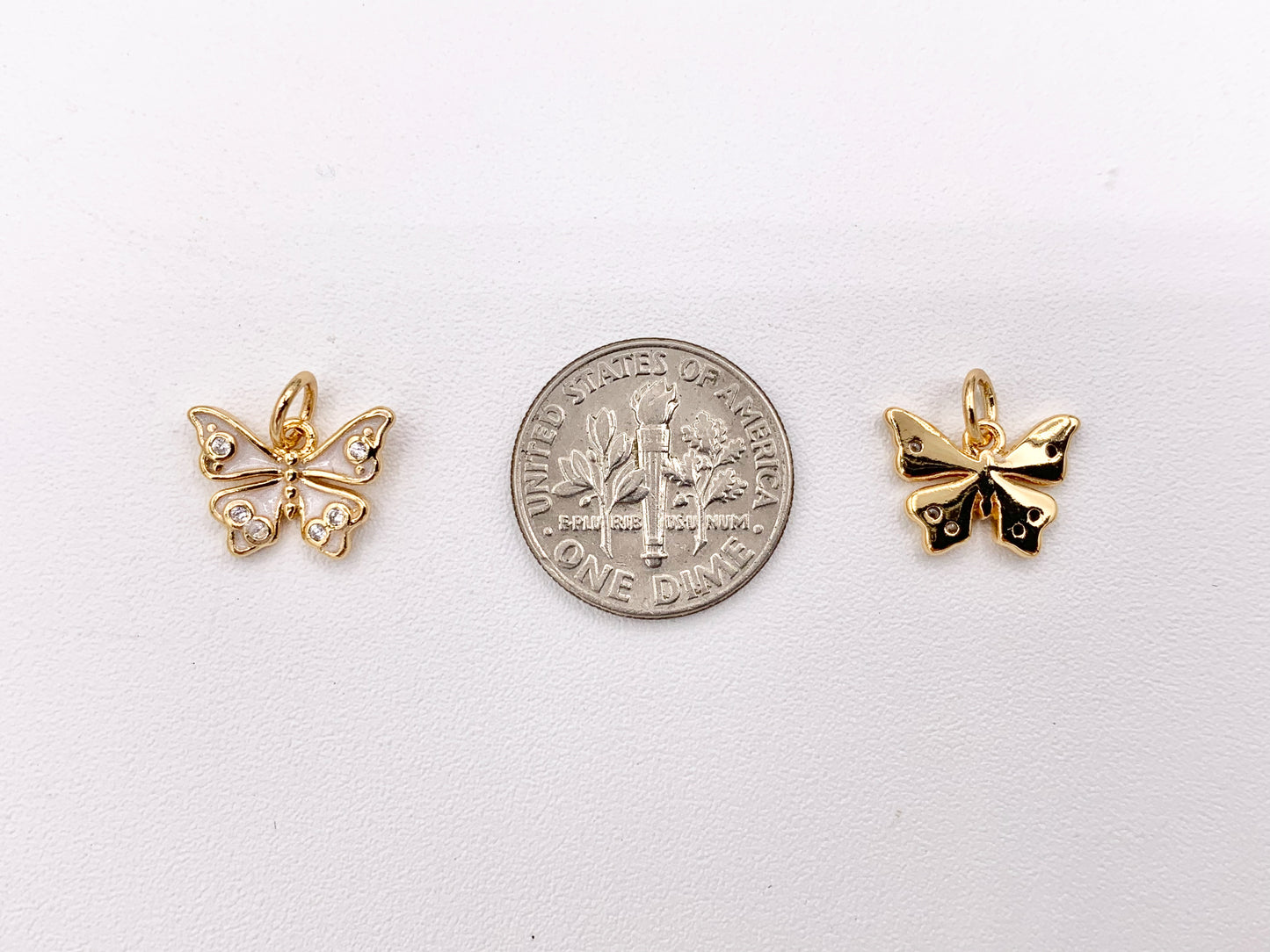 Enamel & CZ Pave Butterfly Pendant Charm in Real Gold 18K Plated Over Copper 10 PCS