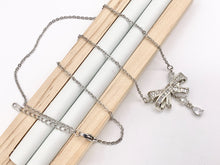 Cargar imagen en el visor de la galería, Delicate Bow Tie Dangle Necklace Silver Plated Stainless Steel Dainty Flexible Minimalist Finished Necklace 16" with Extension Link 1 PC
