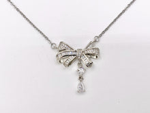 Cargar imagen en el visor de la galería, Delicate Bow Tie Dangle Necklace Silver Plated Stainless Steel Dainty Flexible Minimalist Finished Necklace 16" with Extension Link 1 PC