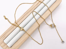 Cargar imagen en el visor de la galería, Delicate Spacer Dangle CZ Pave Necklace Gold Plated Stainless Steel Dainty Flexible Minimalist Finished Necklace 16" with Extension Link 1 PC