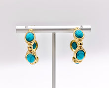 Cargar imagen en el visor de la galería, Stainless Steel Turquoise Howlite Earring Hoops in 18K Gold plated Stainless Steel 3 PAIRS