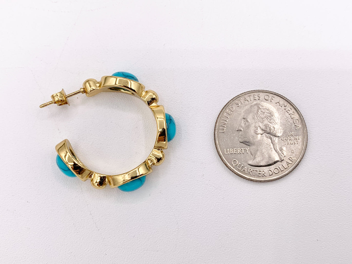 Stainless Steel Turquoise Howlite Earring Hoops in 18K Gold plated Stainless Steel 3 PAIRS