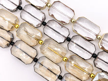 Cargar imagen en el visor de la galería, 18x26mm Gold/Gunmetal Trimmed Faceted Shiny Dyed Glass Rectangle Crystal Strands Clear and Champagne Around 7" Price For 1 Strand