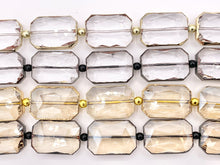 Cargar imagen en el visor de la galería, 18x26mm Gold/Gunmetal Trimmed Faceted Shiny Dyed Glass Rectangle Crystal Strands Clear and Champagne Around 7" Price For 1 Strand