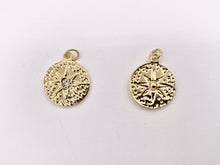 Load image into Gallery viewer, Charming Starburst Coin Circle Charms with CZ Pave in 18K Gold plated Stainless Steel 8 PCS