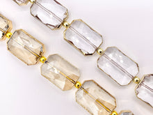 Cargar imagen en el visor de la galería, 18x26mm Gold/Gunmetal Trimmed Faceted Shiny Dyed Glass Rectangle Crystal Strands Clear and Champagne Around 7" Price For 1 Strand