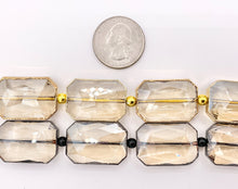 Cargar imagen en el visor de la galería, 18x26mm Gold/Gunmetal Trimmed Faceted Shiny Dyed Glass Rectangle Crystal Strands Clear and Champagne Around 7" Price For 1 Strand