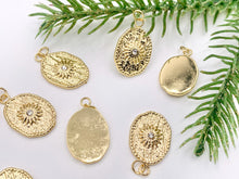 Load image into Gallery viewer, Charming Starburst Oval Charms with CZ Pave in 18K Gold plated Stainless Steel 8 PCS