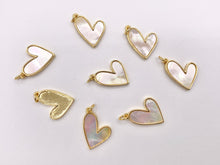 Load image into Gallery viewer, Abstract Mother of Pearl Heart Pendant Charm in Real Gold 18K Plated Over Brass 8 PCS