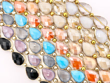 Cargar imagen en el visor de la galería, 13x18mm Gold Trimmed Faceted Shiny Dyed Glass Teardrop Crystal Strands Around 8"