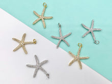 Cargar imagen en el visor de la galería, Large CZ Pave Cute Starfish Charms Pendants Plated in 18K Gold/Platinum Copper Base 5PCS