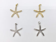 Cargar imagen en el visor de la galería, Large CZ Pave Cute Starfish Charms Pendants Plated in 18K Gold/Platinum Copper Base 5PCS