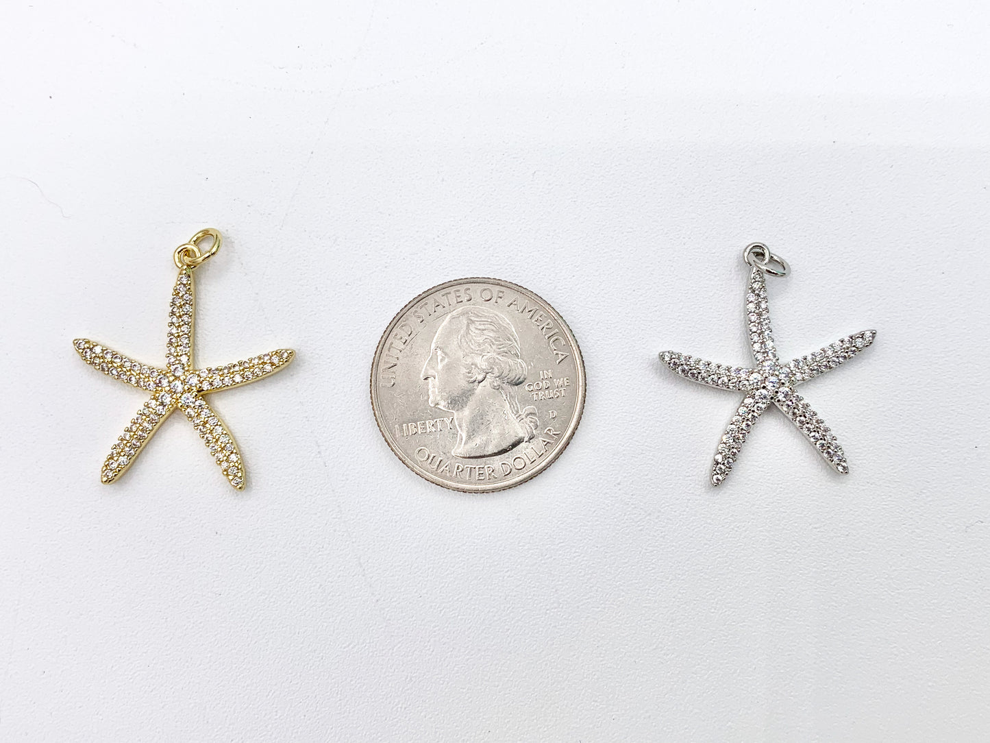Large CZ Pave Cute Starfish Charms Pendants Plated in 18K Gold/Platinum Copper Base 5PCS