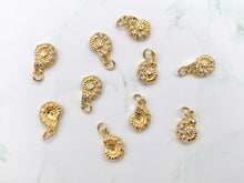 Cargar imagen en el visor de la galería, Cute Small CZ Pave Conch Shell Charms Pendants Plated in 18K Gold Copper Base 10 PCS